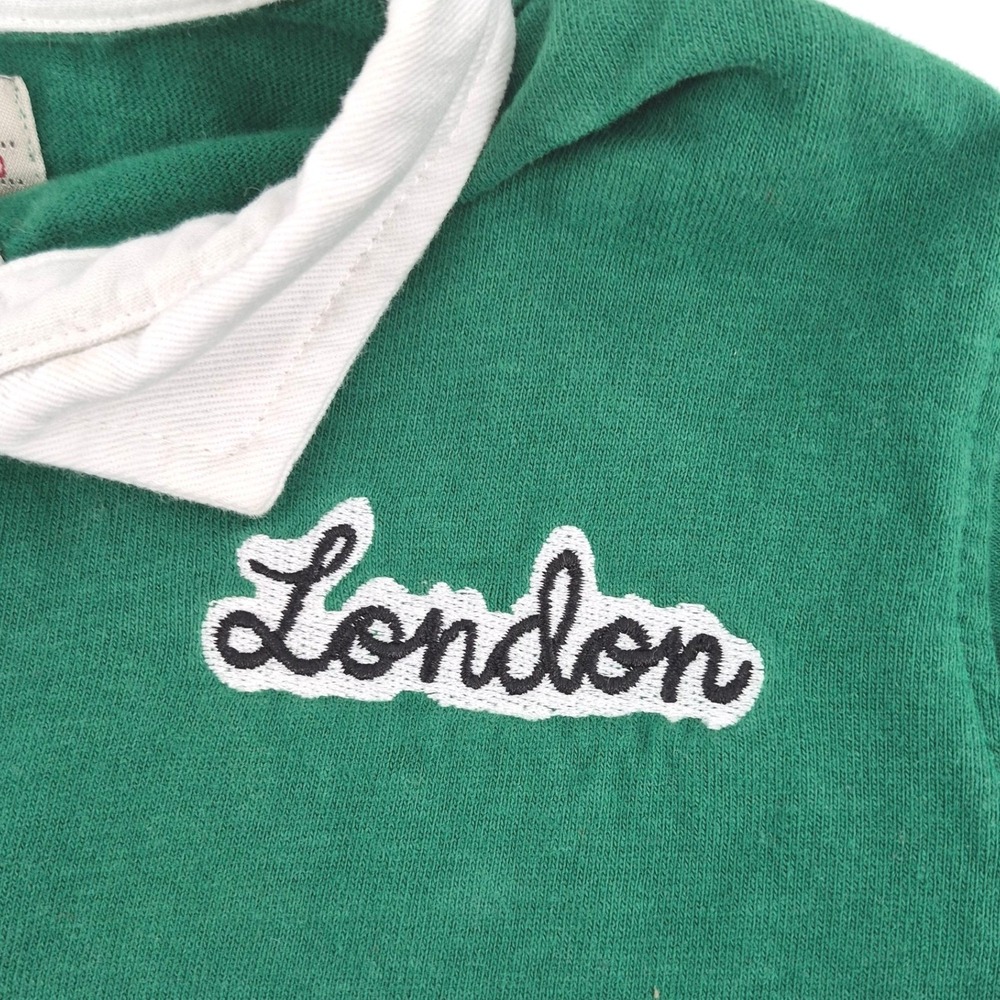 Zara Boys Rugby Polo Shirt Size 5 110 Green Stripe London Embroidered Preppy - Picture 6 of 12